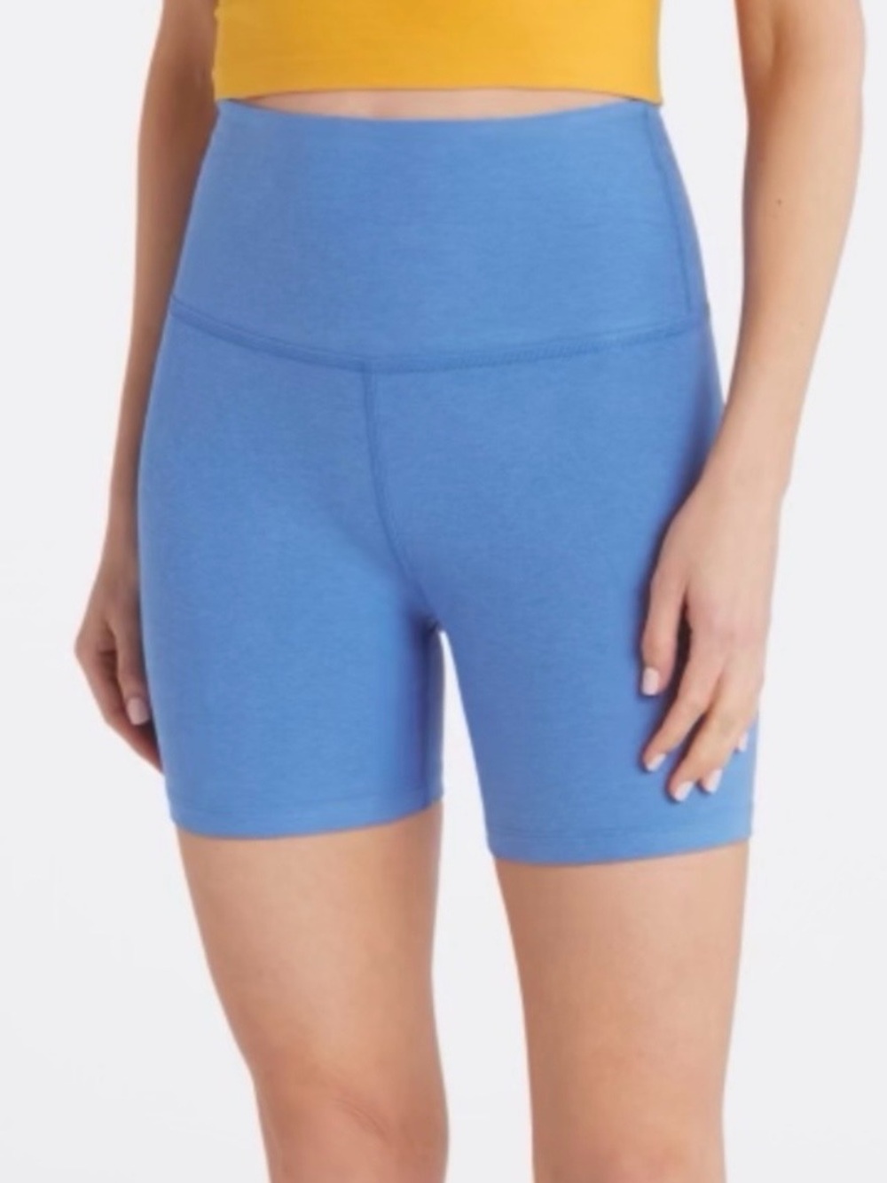 Beyond Yoga Spacedye Keep Pace 5" Short, periwinkle color, size large